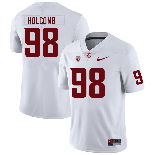 Men #98 Luke Holcomb Washington State Cougars College Football Jerseys Sale-White